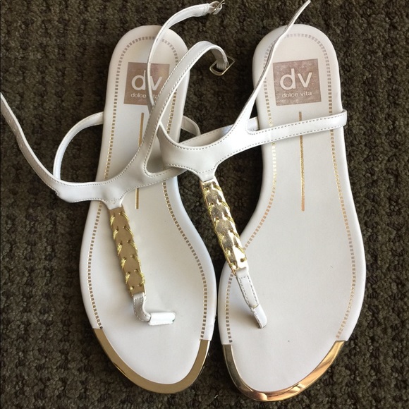 white and gold flat sandals